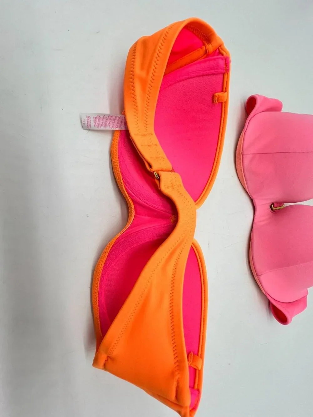 Victoria's Secret Pink Halter Bikini Top Orange Strapless Bandeau Top Size 32B